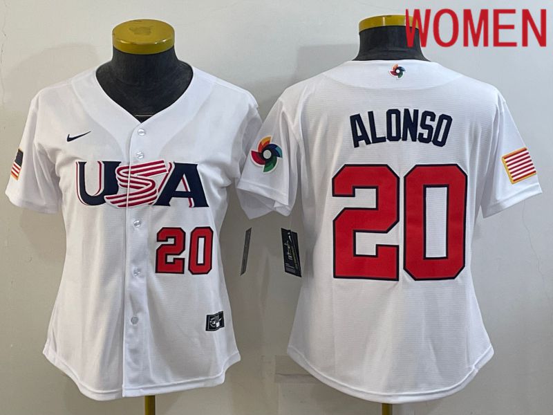 Women 2023 World Cub USA #20 Alonso White Nike MLB Jersey3